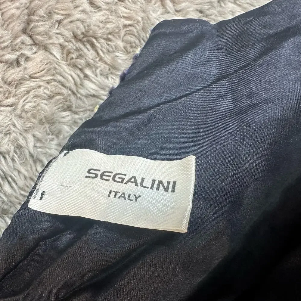 Segalini Italy Silk Rayon Scarf Blue Gold Plush Velvet Feel